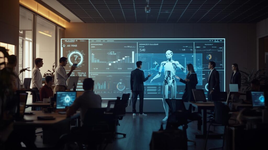 The current image has no alternative text. The file name is: Realistic-office-scene-with-people-using-AI-dashboards-should-show-AI-show-AI-robot-on-dashboard.jpg