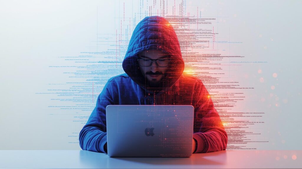 Concept illustration of vibe hacking - AI manipulating emotions and trust with deepfake visuals and voices